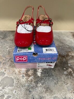 POP Kids Red Patent Mary Jane Slingback Shoes with Buckle